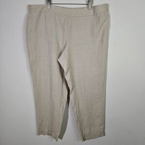 Eileen Fisher Pants 1X Beige Pull On Oragnic Linen Tapered Leg Minimalist